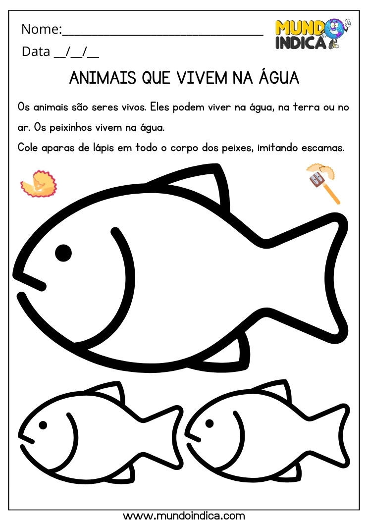 Atividade de Maternal 1 Cole Aparos de Lápis em Todo o Corpo dos Peixes Imitando Escamas para Imprimir