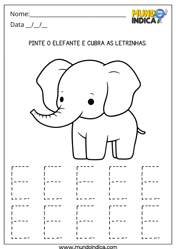 Atividade de Maternal Pinte o Elefantinho e Cubra as Letrinhas para Imprimir