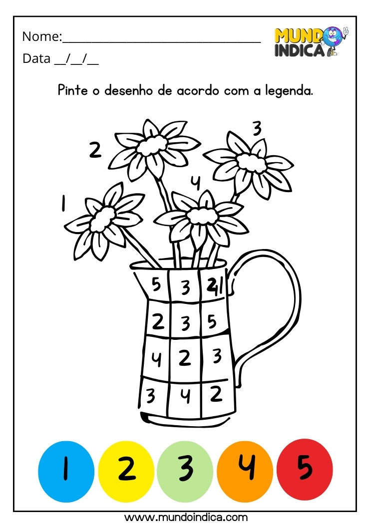 Atividade de Pintura do Vaso de Flor Conforme a Legenda para Crianças Autistas para Imprimir
