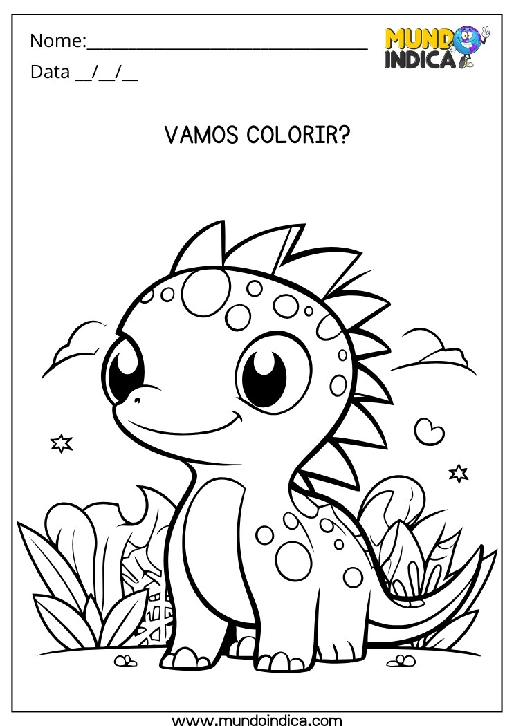 Atividade de Pintura para Maternal Vamos Colorir o Dinossauro para Imprimir