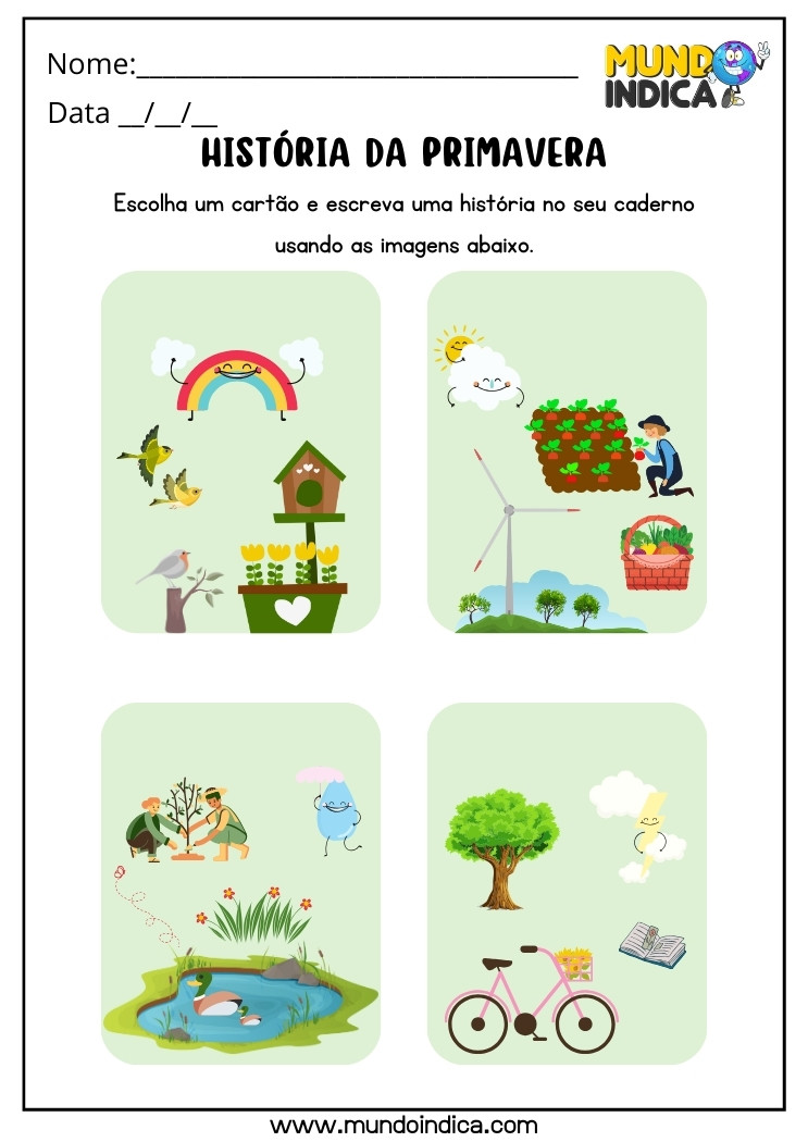 Atividade de Primavera para Educação Infantil Escolha um Cartão e Escreva uma História no seu Caderno Usando as Imagens Abaixo para Imprimir
