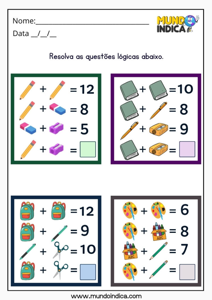 15 Atividades de Raciocínio Lógico para Autismo para Imprimir