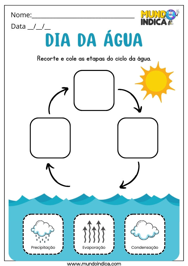 Atividade do Dia da Água para Educação Infantil Recorte e Cole as Etapas do Ciclo da Água para Imprimir