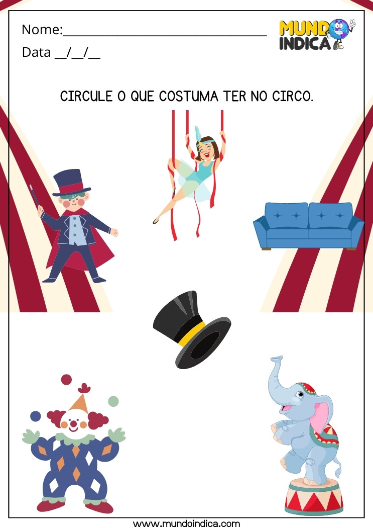 Atividade para Educação Infantil Circule o que Costuma Ter no Circo para Imprimir
