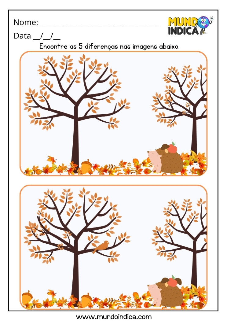 Atividade sobre Estações do Ano Encontre os 5 Erros nas Imagens de Outono para Imprimir