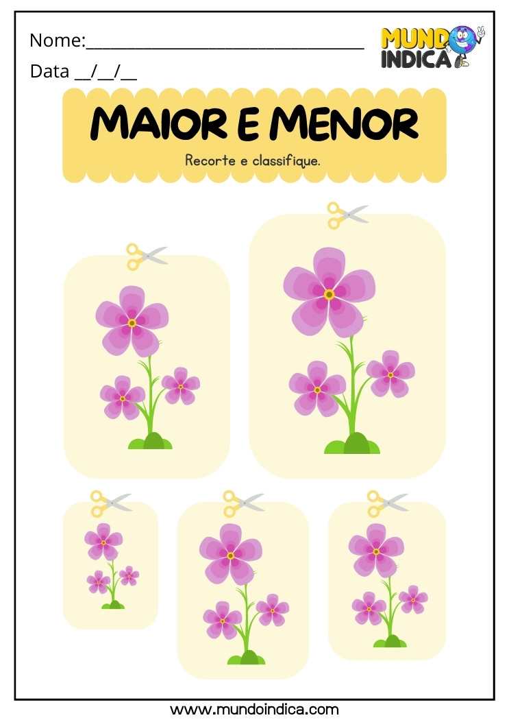 Atividade sobre Estações do Ano Recorte as Flores da Primavera e Classifique da Maior para a Menor para Imprimir