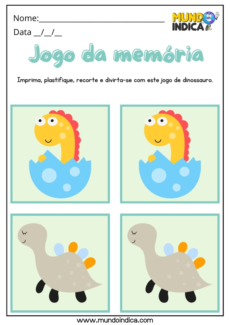 Jogo da Memória com Dinossauros para Autismo para Imprimir