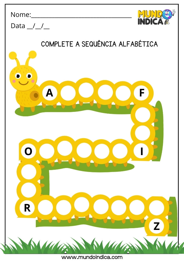 Atividade Complete a Sequência Alfabética na Centopeia para Educação Infantil para Imprimir