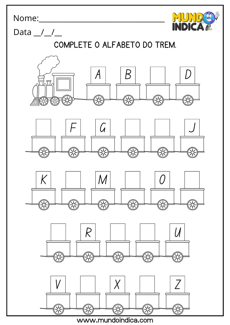 Atividade Complete o Alfabeto do Trem Preenchendo as Letras que Faltam para Imprimir