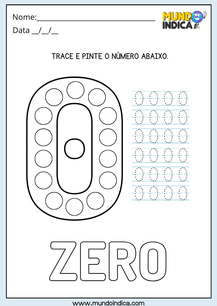 Atividade Trace e Pinte o Número Zero 0 para Imprimir
