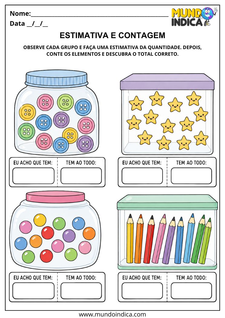 Atividade com Estimativa e Contagem para Alunos com TEA para Imprimir
