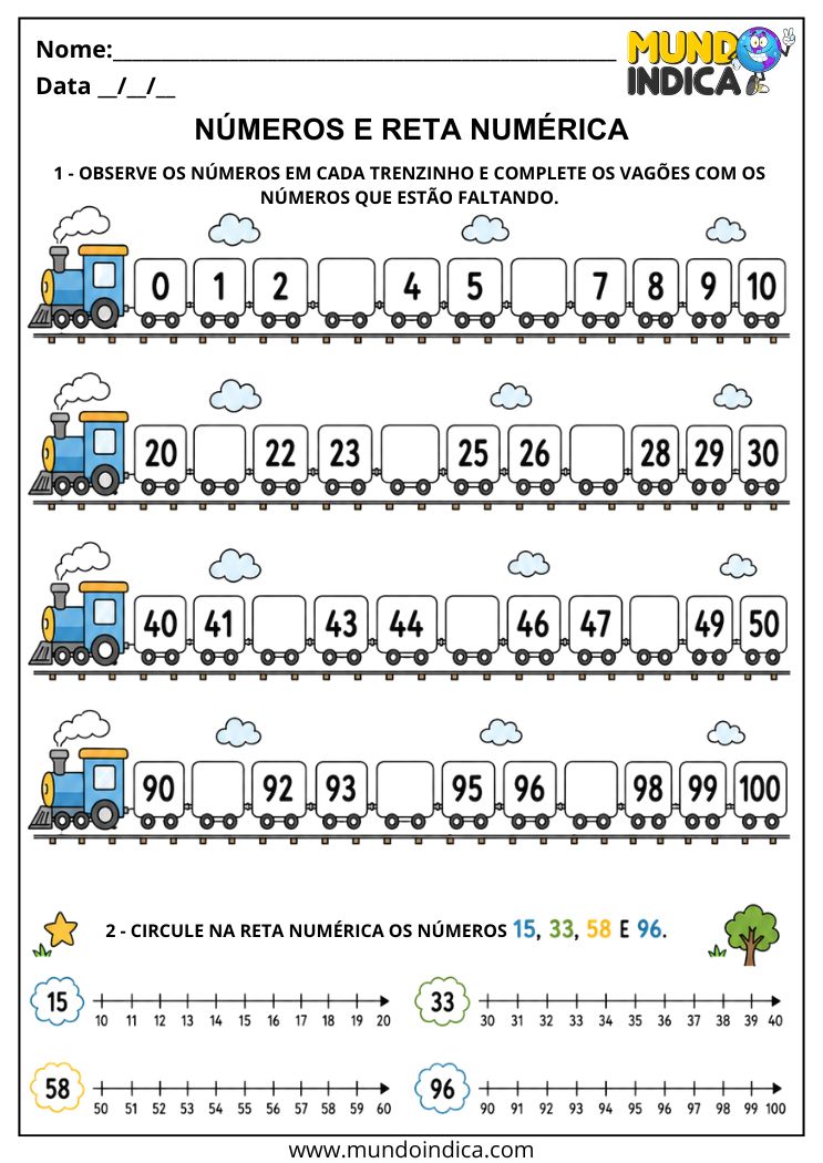 Atividade com Números e Reta Numérica para Crianças com Autismo para Imprimir