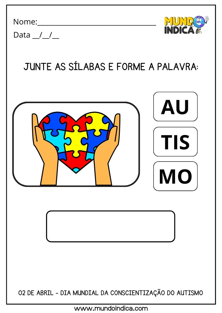 Atividade com Sílabas para o Dia Mundial de Conscientização do Autismo para Imprimir