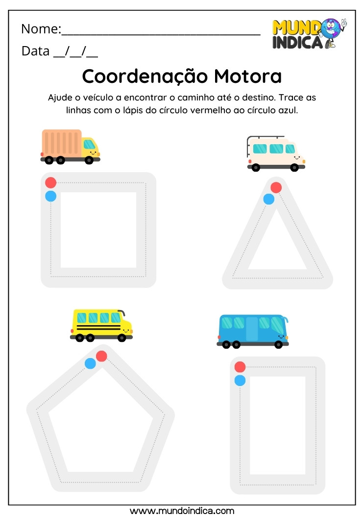 Atividade de Coordenação Motora sobre Meios de Transporte para Traçar as Linhas com Lápis nas Formas Indicadas para Autistas para Imprimir