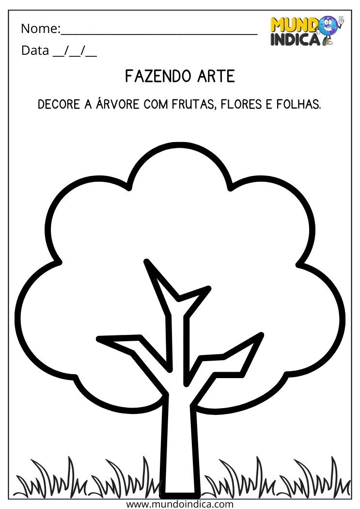 Atividade de Maternal 2 Decore a Árvore com Frutas, Flores e Folhas para Imprimir