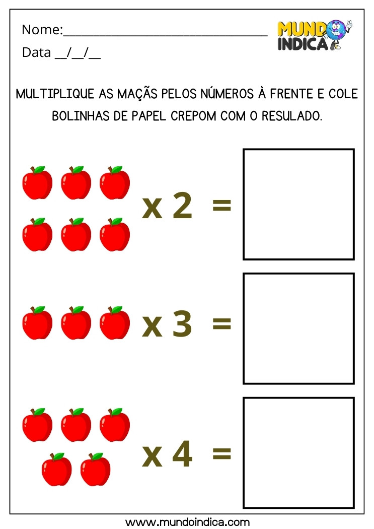 Atividade de Multiplicação com Maçãs para Imprimir