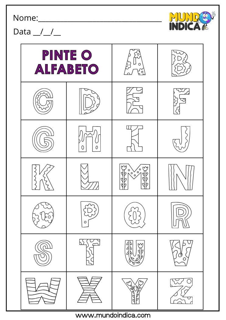 Atividade de Pintura do Alfabeto Divertido para Educação Infantil para Imprimir