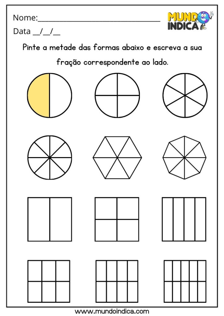 10 Atividades de Fração para Autista para Imprimir