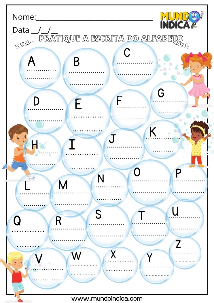 Atividade para Praticar a Escrita do Alfabeto para Educação Infantil para Imprimir
