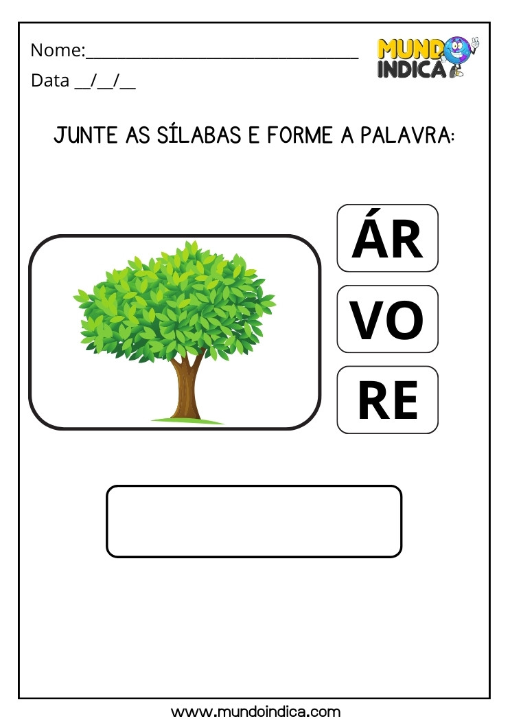 Atividade Junte as Sílabas e Forme a Palavra Árvore para Educação Especial para Imprimir