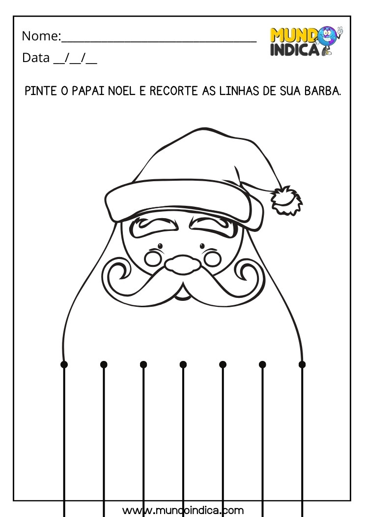 Atividade Pinte o Papai Noel e Recorte as Linhas de sua Barba para Alunos com Tdah para Imprimir