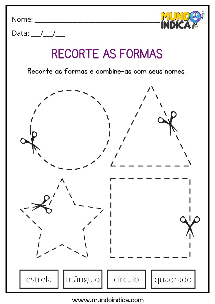 Atividade Recorte as Formas Geométricas e Combine-as com seus Nomes para Alunos com Síndrome de Down para Imprimir