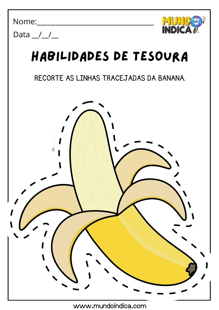 Atividade Recorte as Linhas Tracejadas da Banana para Alunos com Tdah para Imprimir