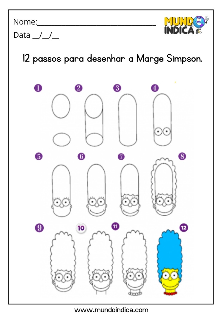 Atividade de Desenho Passo a Passo da Marge Simpson para Alunos com Tdah para Imprimir