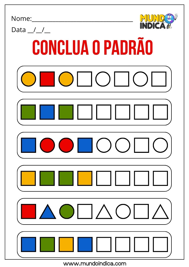 Atividade de Estimulação Cognitiva para Autismo Conclua o Padrão de Cores e Formas para Imprimir