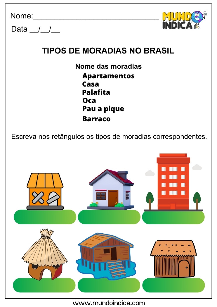 Atividade de Geografia sobre Moradias do Brasil para Alunos com Autismo para Imprimir