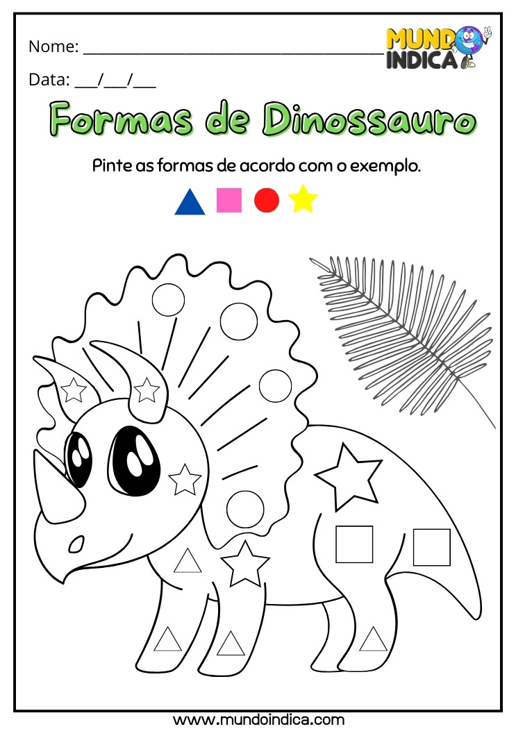 Atividade de Pintura do Dinossauro Conforme a Cor das Formas Geométricas para Alunos com Síndrome de Down para Imprimir