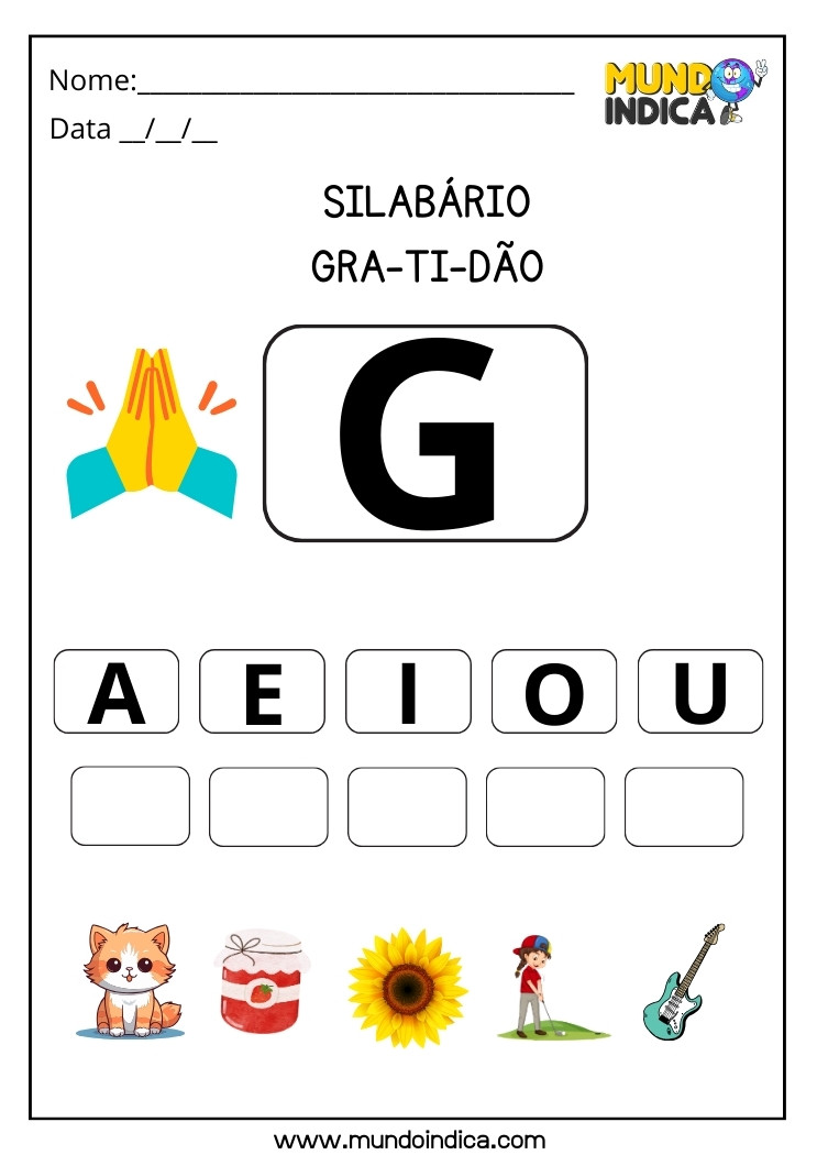 Atividade de Silabário com a Letra G para Educação Especial para Imprimir