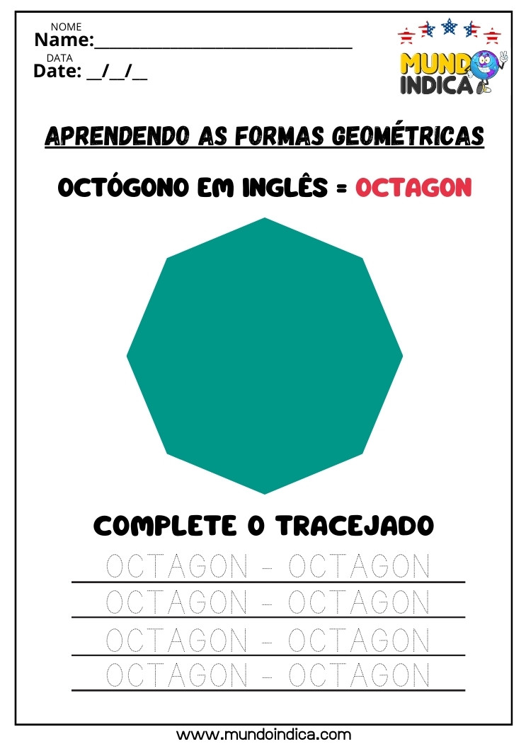 Atividade com Forma Geométrica em Inglês para Educação Infantil