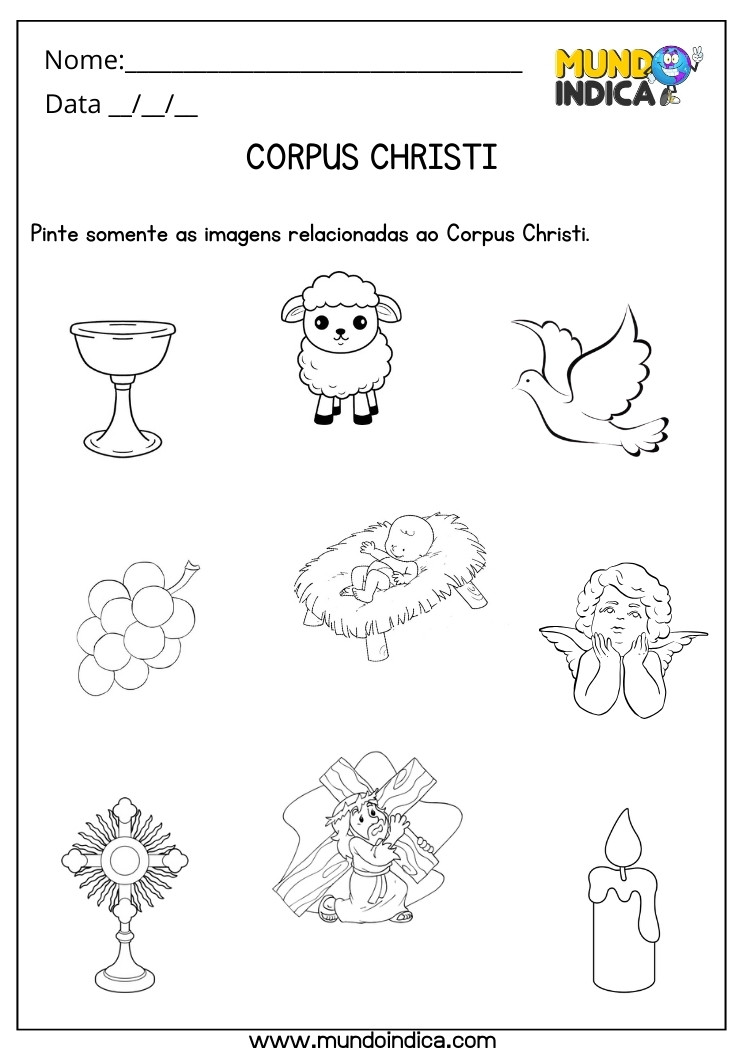 Atividade de Corpus Christi Pinte Somente as Imagens Relacionadas ao Corpo de Cristo para Imprimir