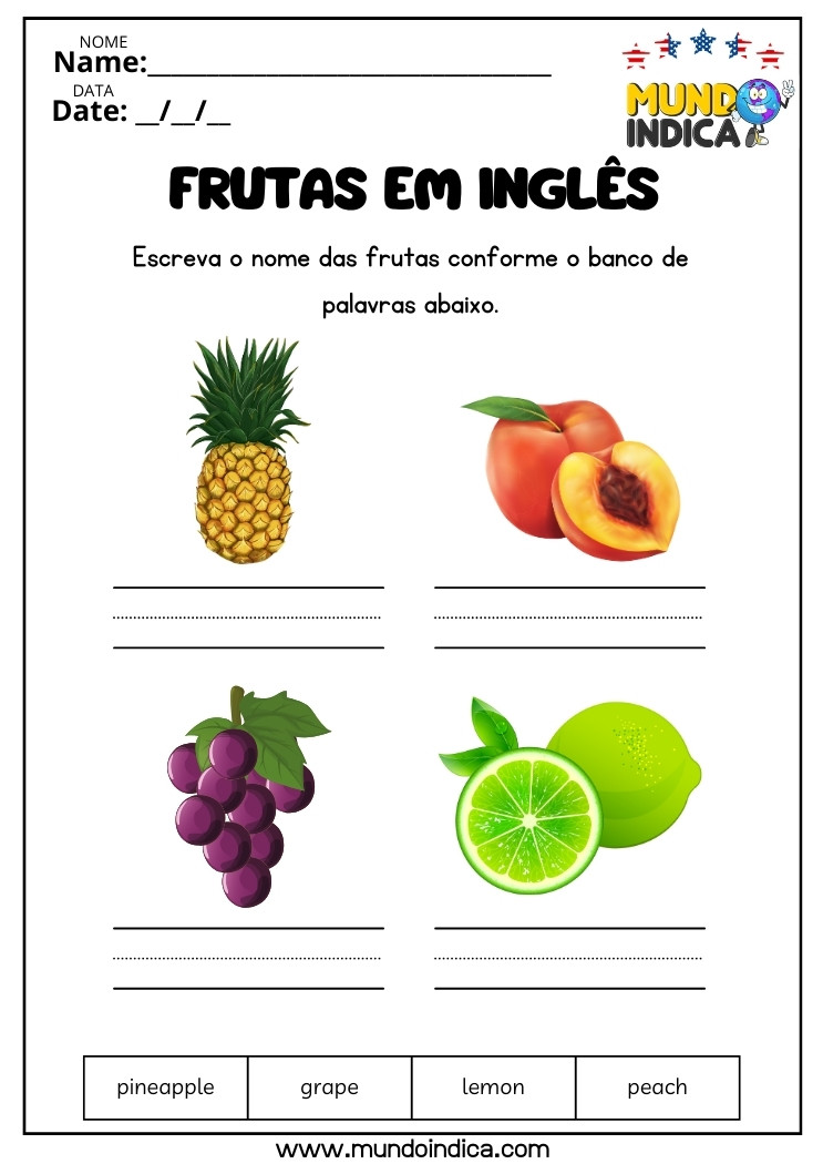 Atividade de Frutas em Inglês para Educação Infantil