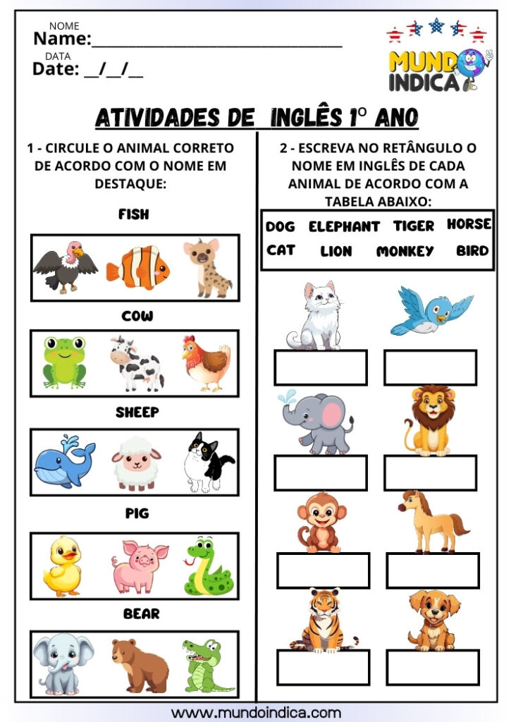 20 Atividades de Inglês para Imprimir