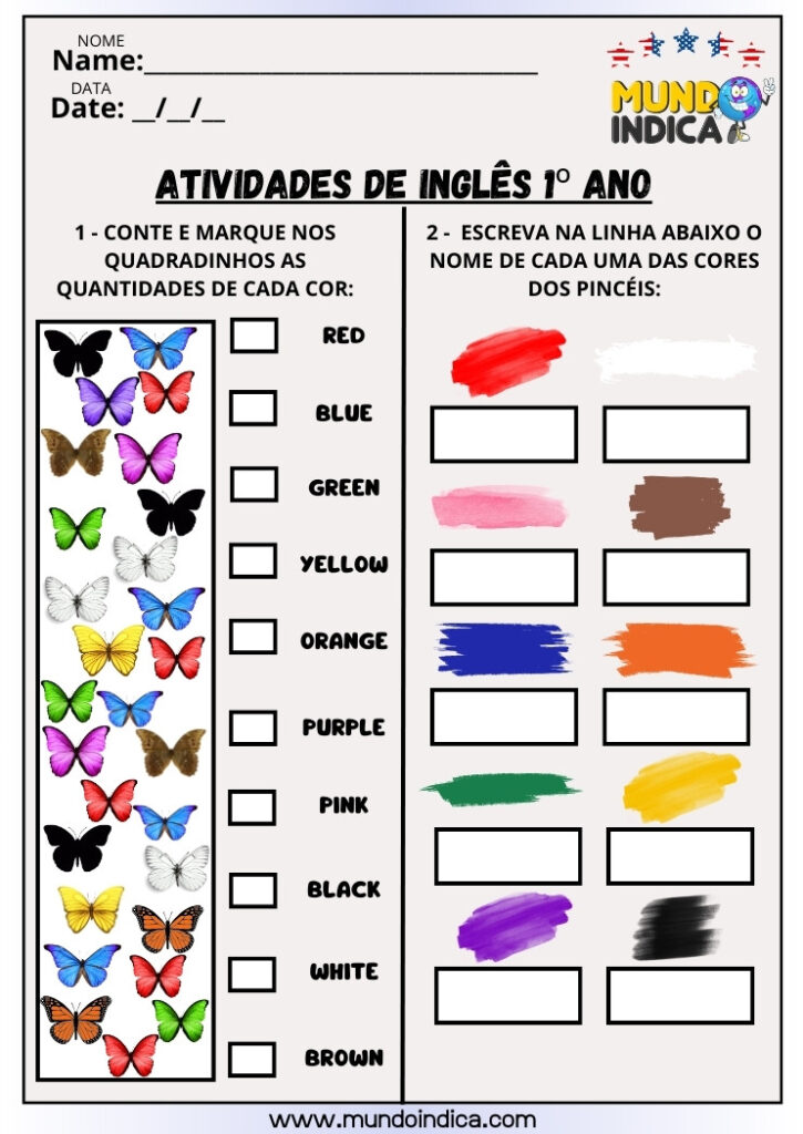 10 Atividades de Inglês para o 1° Ano para Imprimir