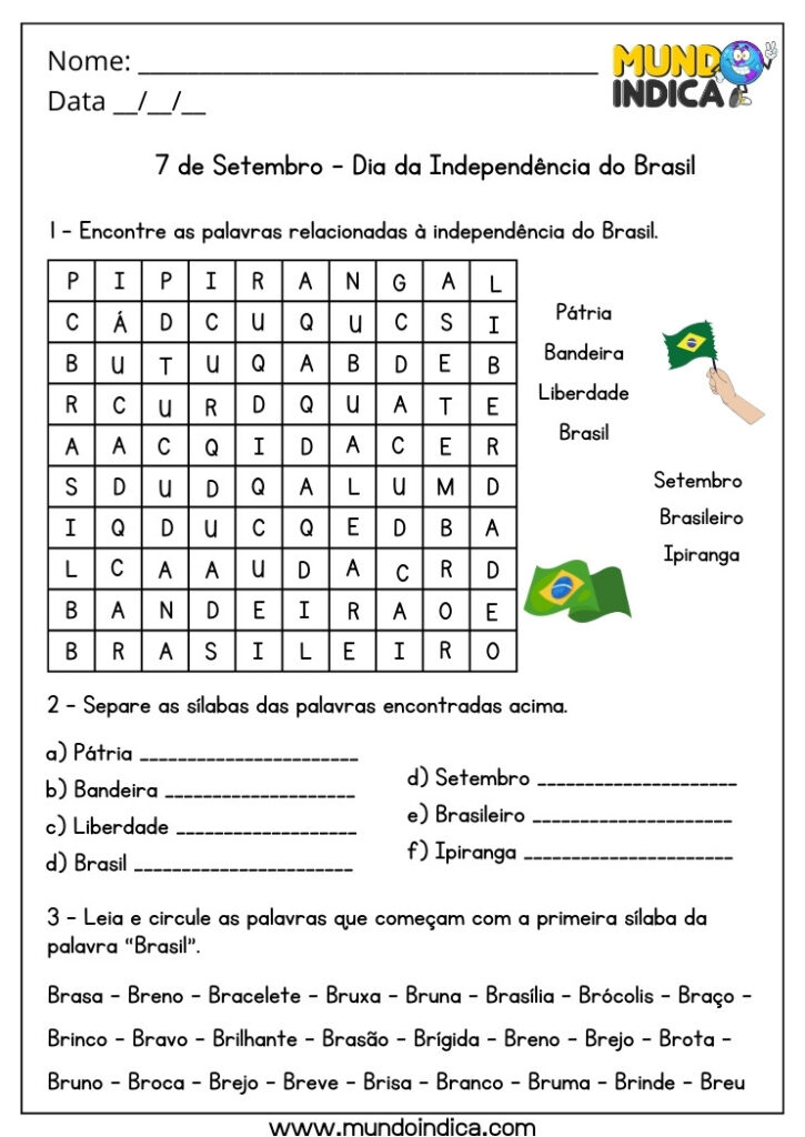 5 Atividades do Dia da Independência para Imprimir