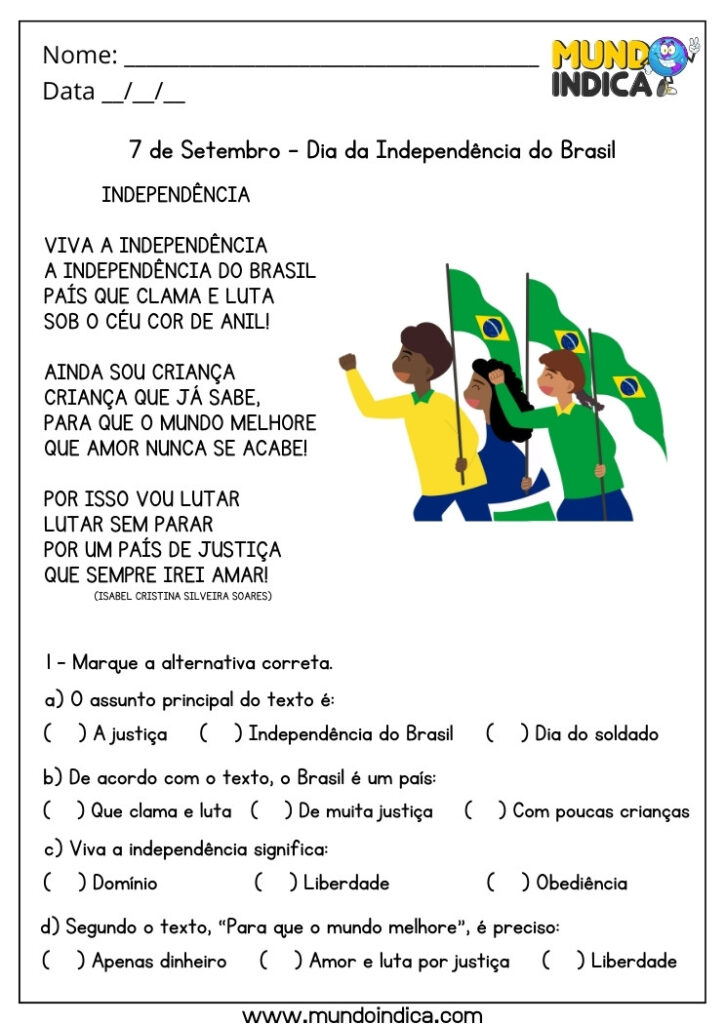 5 Atividades do Dia da Independência para Imprimir