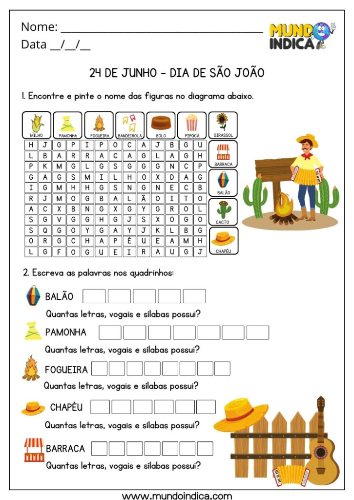 5 Atividades do Dia de São João para Imprimir