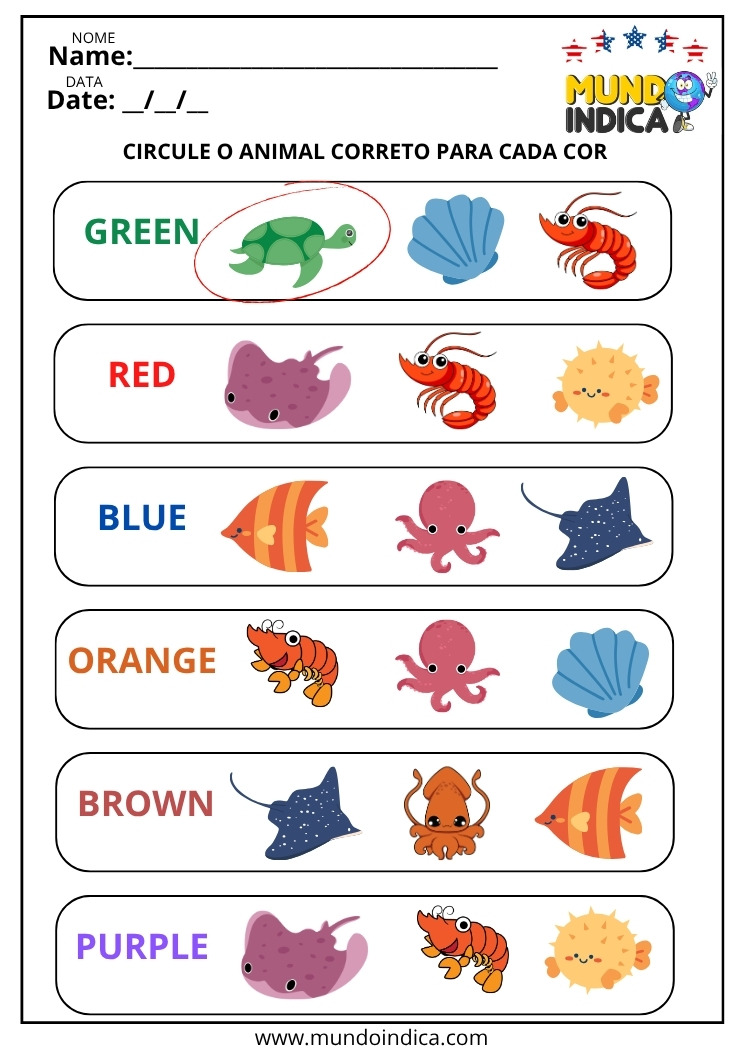 Atividade sobre cores dos animais em inglês para imprimir