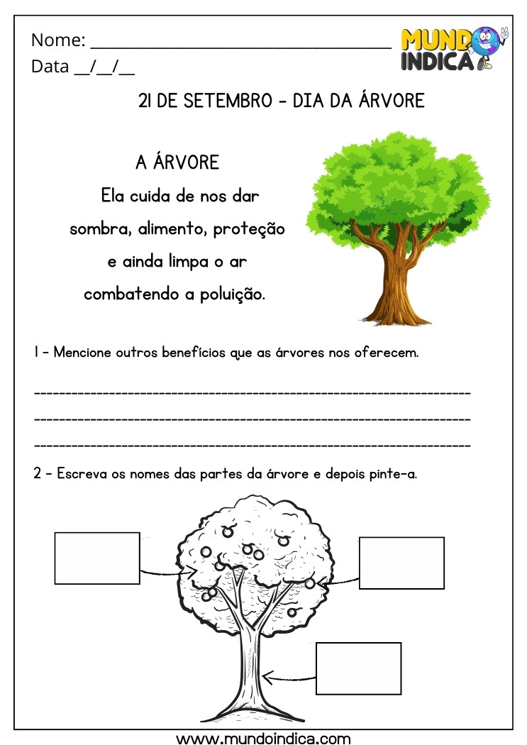 Folha de Atividade do Dia da Árvore para Imprimir