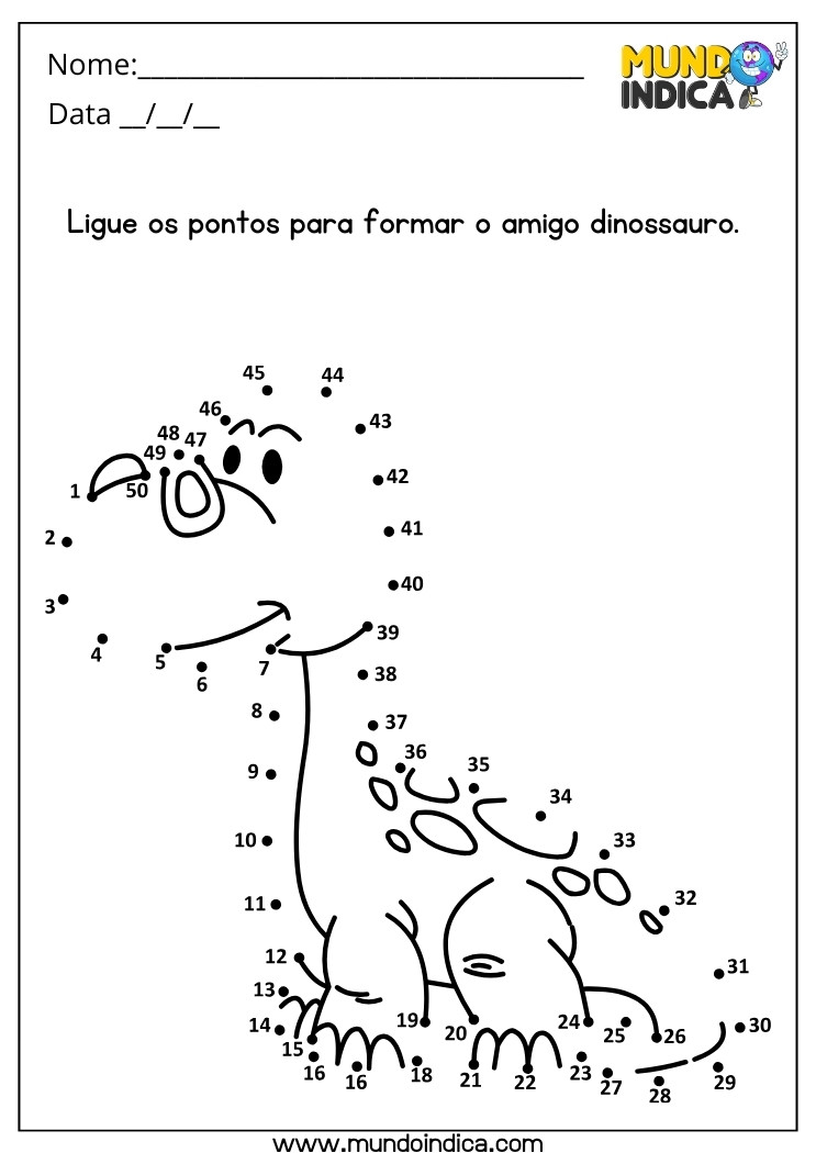 Atividade Lúdica para Alunos com Deficiência Intelectual Ligue os Pontos para Formar o Dinossauro para Imprimir