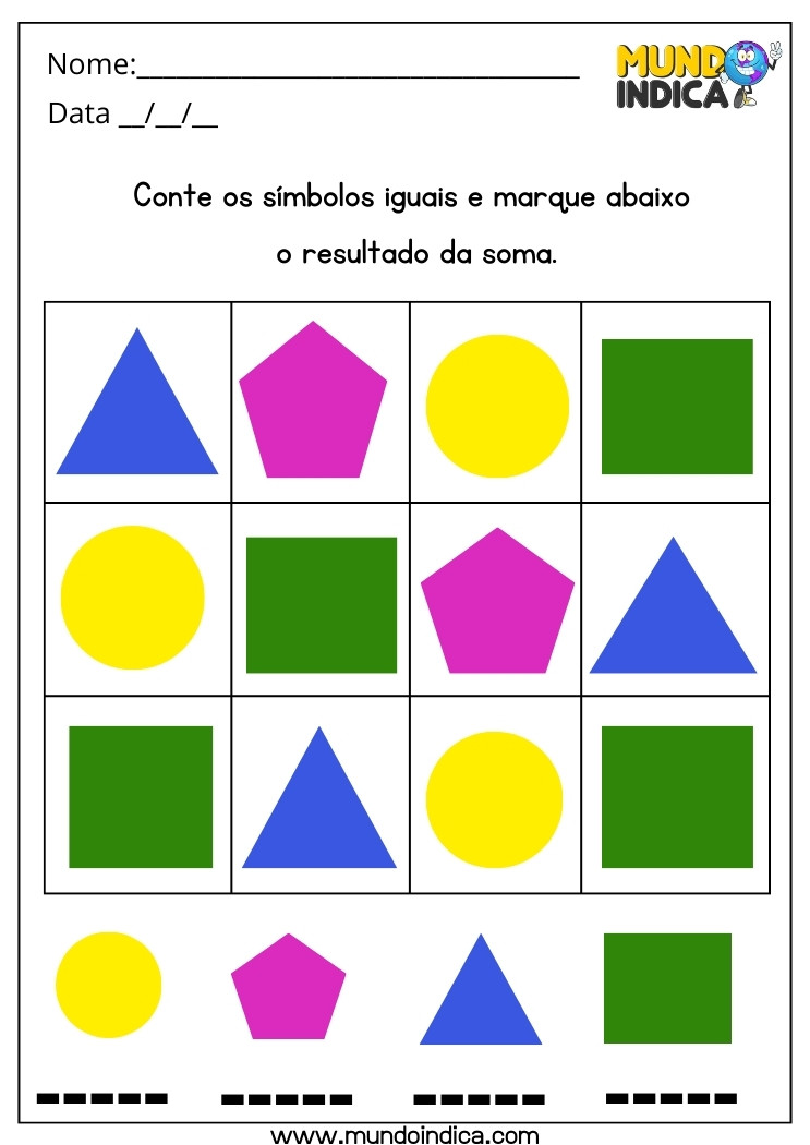 Atividade Lúdica para Educação Especial Conte os Símbolos Iguais e Marque Abaixo o Resultado da Soma para Imprimir