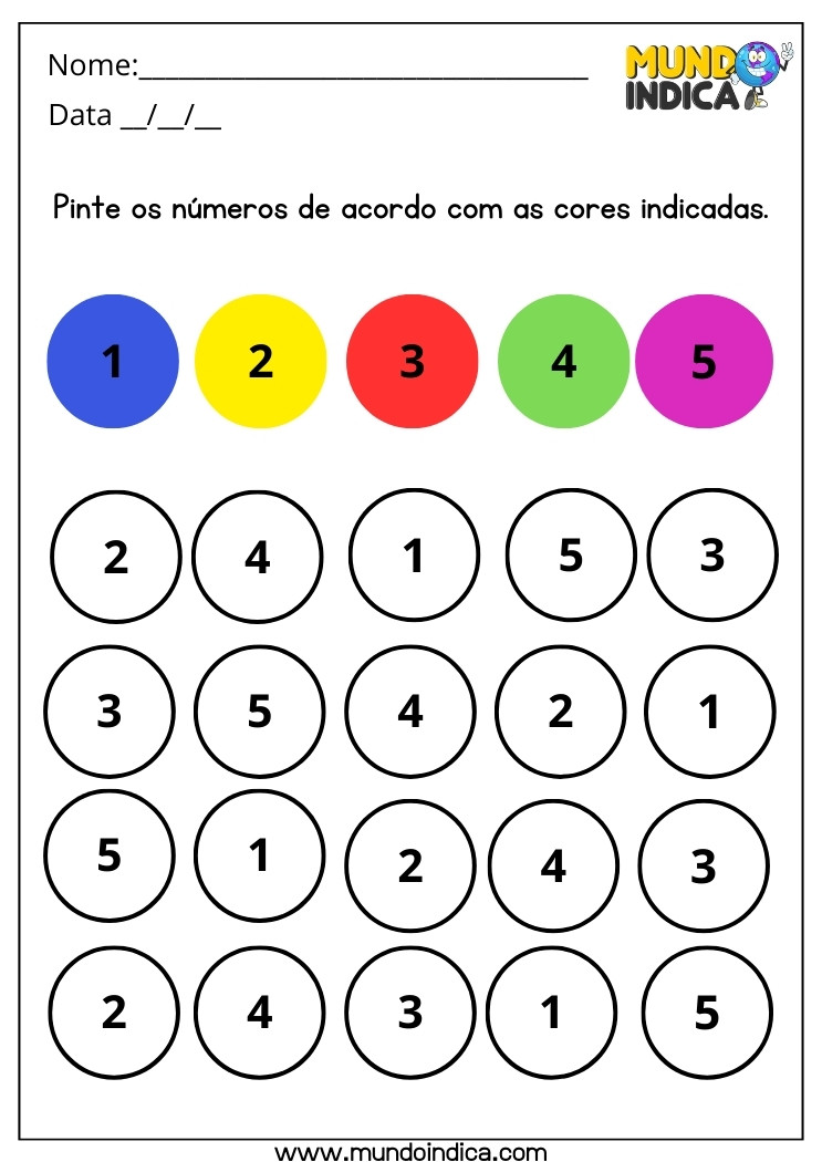 Atividade Lúdica para Educação Especial de Pintura Dirigida dos Números de Acordo com as Cores Indicadas para Imprimir