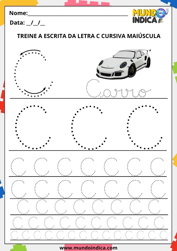 Atividade com a letra C cursiva maiúscula