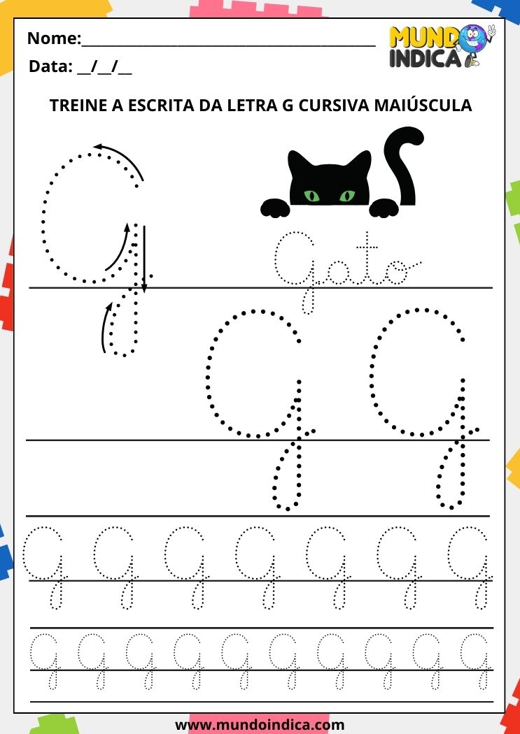 Atividade com a letra G cursiva maiúscula