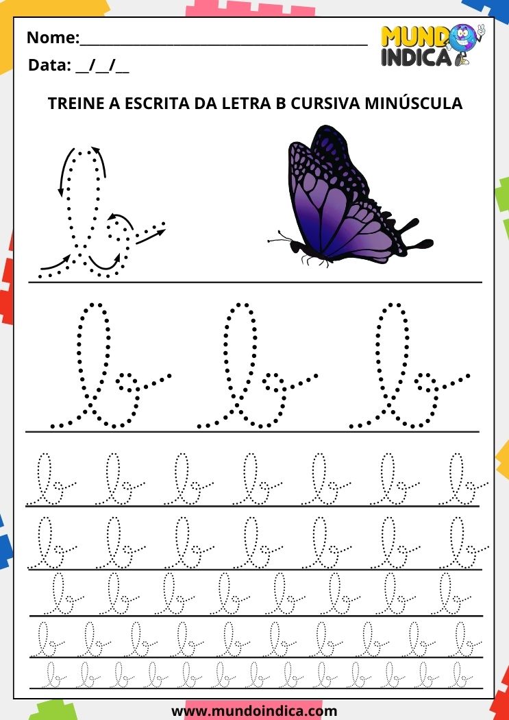 Atividade com a letra b minúscula cursiva para imprimir
