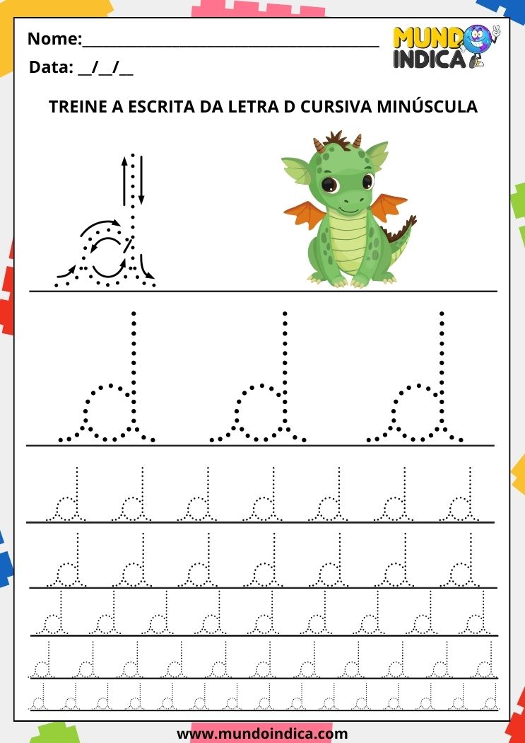 Atividade com a letra d minúscula cursiva para imprimir