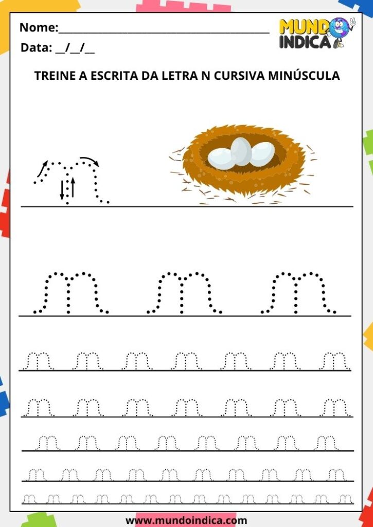 Atividades com a Letra N Cursiva para Imprimir